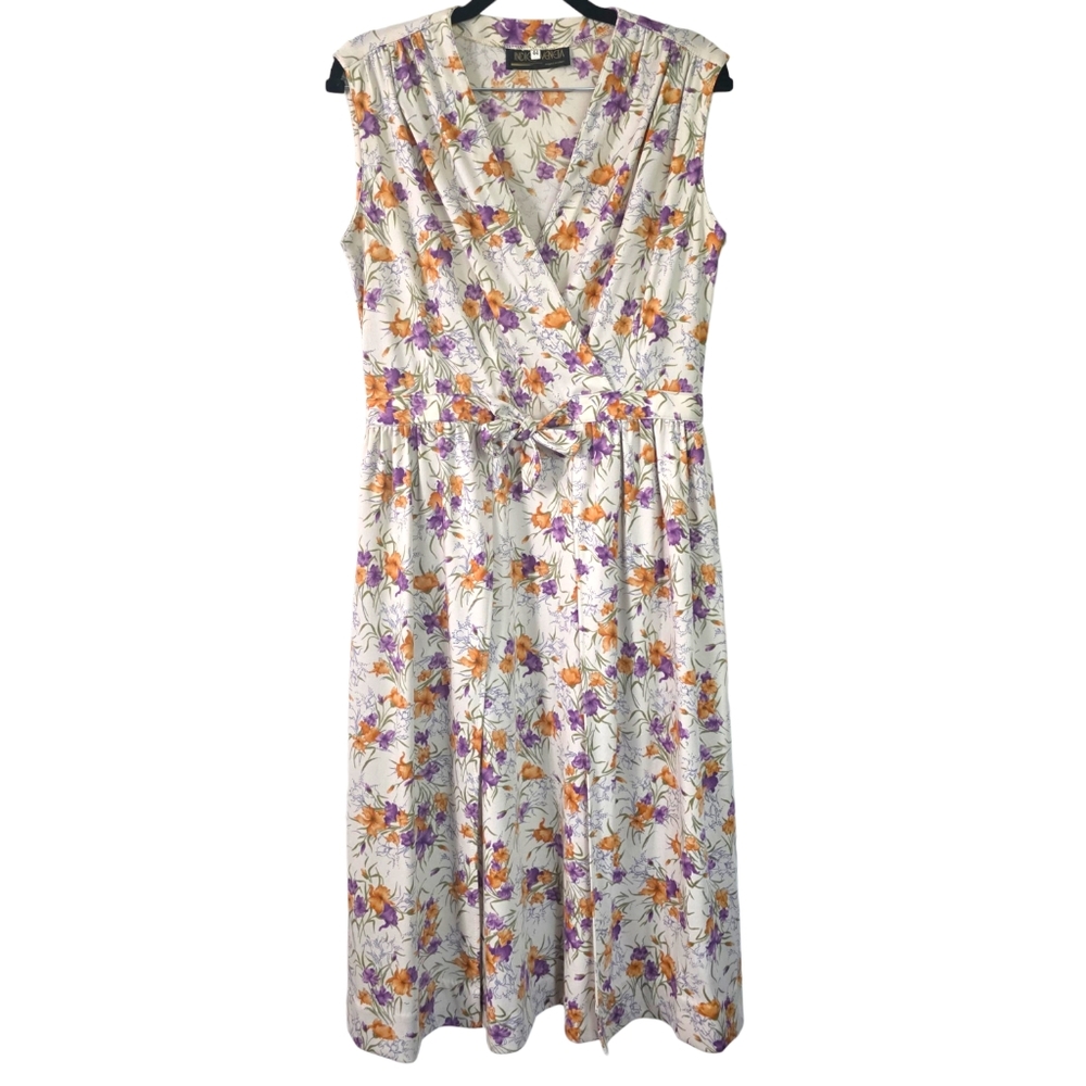 Vintage Indigo Veneta Floral V Neck Tie Waist Midi‎ Dress